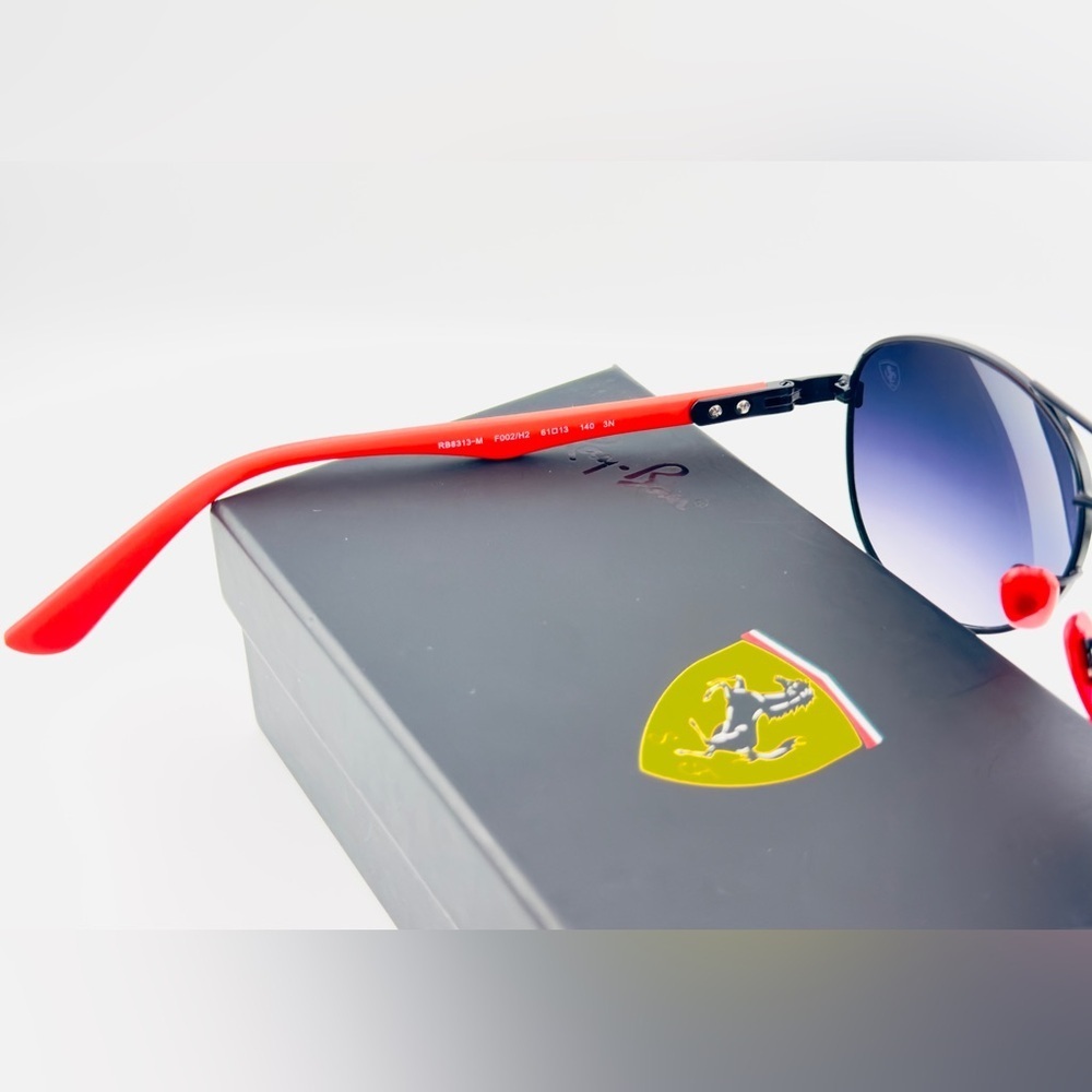 Ray-Ban Scuderia Ferrari Sunglasses RB8313-M Black Frame Gradient Mirror Lenses - Picture 12 of 13